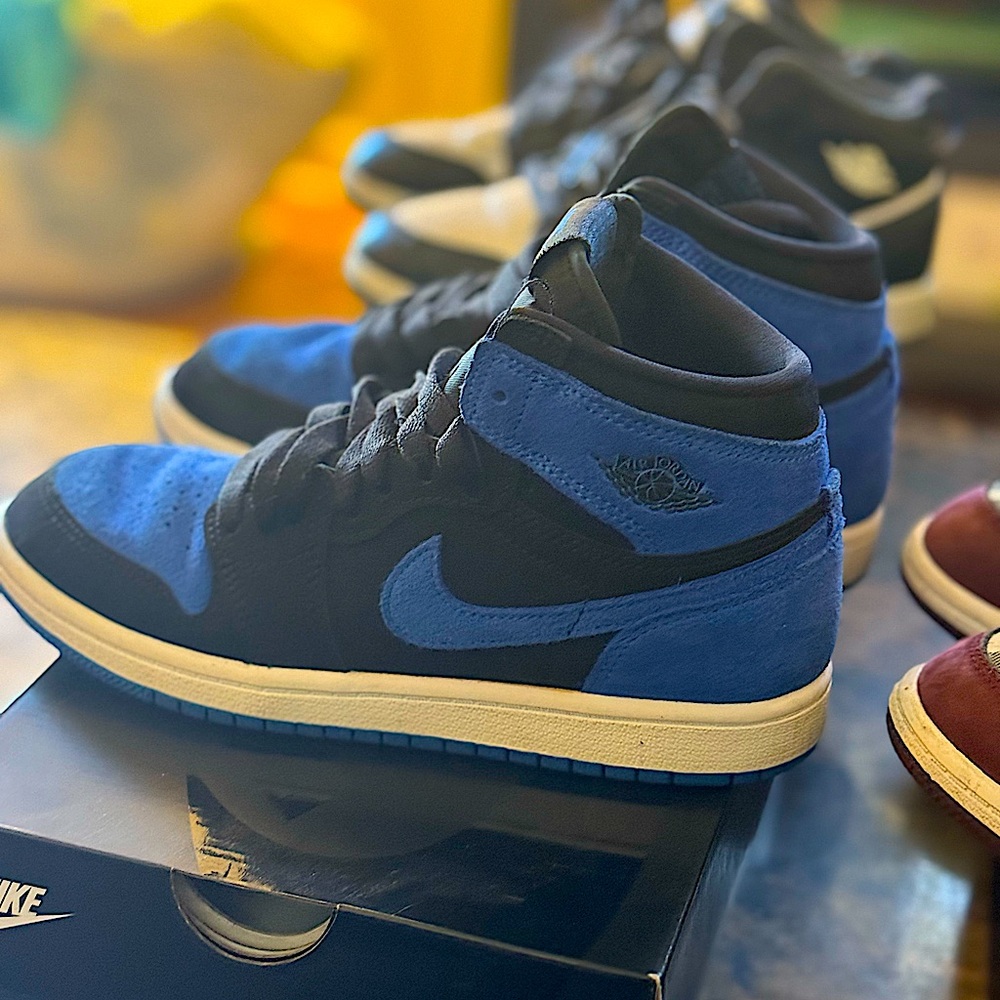 Nike Jordan 1 High OG.  Black and blue suede almost new size 3Y. Great condition